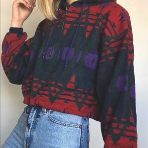 Vintage Aztec Crop Hoodie